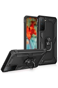 Samsung Galaxy S21 Plus Kılıf Sofya Yüzüklü Silikon Kapak - Siyah