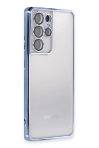 Samsung Galaxy S21 Ultra Kılıf Lensli Silikon - Açık Mavi