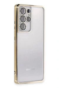 Samsung Galaxy S21 Ultra Kılıf Lensli Silikon - Gold