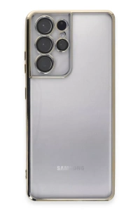 Samsung Galaxy S21 Ultra Kılıf Lensli Silikon - Gold