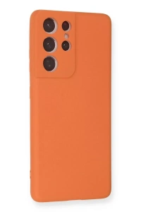 Samsung Galaxy S21 Ultra Kılıf Nano içi Kadife Silikon - Turuncu