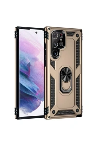 Samsung Galaxy S21 Ultra Kılıf Sofya Yüzüklü Silikon Kapak - Gold