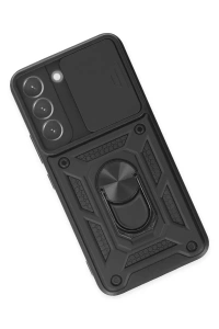 Samsung Galaxy S22 Kılıf Pars Lens Yüzüklü Silikon - Siyah