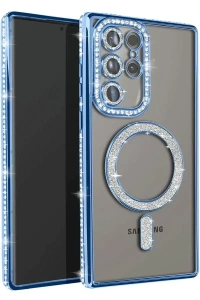 Samsung Galaxy S23 Ultra Joke Simli Magneticsafe Kılıf - Mavi