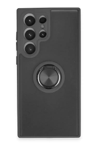Samsung Galaxy S23 Ultra Kılıf Montreal Yüzüklü Silikon Kapak - Siyah