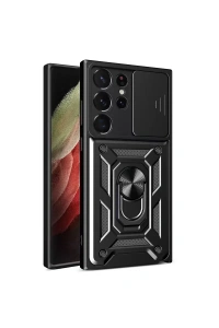 Samsung Galaxy S23 Ultra Kılıf Pars Lens Yüzüklü Silikon - Siyah