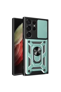 Samsung Galaxy S23 Ultra Kılıf Pars Lens Yüzüklü Silikon - Yeşil