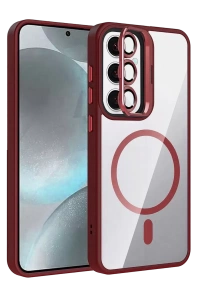 Samsung Galaxy S24 FE Remim Lensli Magsafe Standlı Kapak - Bordo