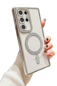 Samsung Galaxy S24 Ultra Kılıf Joke Simli Magneticsafe Kılıf - Mavi