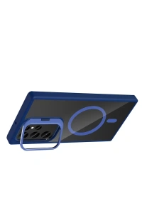 Samsung Galaxy S24 Ultra Remim Lensli Magsafe Standlı Kapak - Lacivert