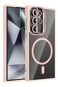 Samsung Galaxy S24 Ultra Remim Lensli Magsafe Standlı Kapak - Pembe