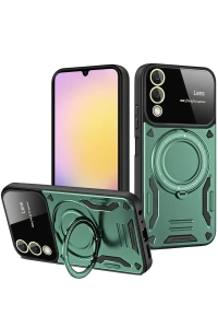 Samsung Galaxy S25 Edge Kılıf Joy Lens Standlı Kapak - Koyu Yeşil