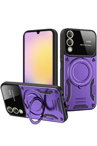 Samsung Galaxy S25 Edge Kılıf Joy Lens Standlı Kapak - Mor