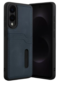 Samsung Galaxy S25 Edge Sara Kartvizitli Deri Kılıf - Lacivert