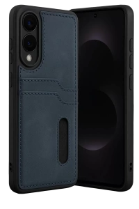Samsung Galaxy S25 Edge Sara Kartvizitli Deri Kılıf - Lacivert