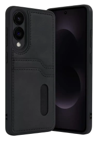 Samsung Galaxy S25 Edge Sara Kartvizitli Deri Kılıf - Siyah