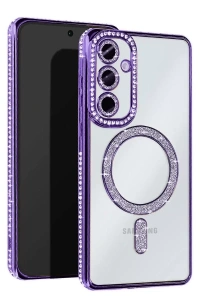 Samsung Galaxy S25 Kılıf Joke Simli Magneticsafe Kılıf - Derin Mor