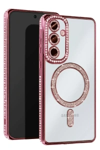 Samsung Galaxy S25 Kılıf Joke Simli Magneticsafe Kılıf - Pembe