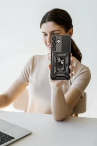 Samsung Galaxy S25 Kılıf Pars Lens Yüzüklü Silikon - Siyah