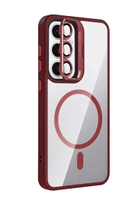 Samsung Galaxy S25 Remim Lensli Magsafe Standlı Kapak - Bordo