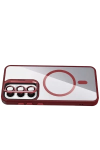 Samsung Galaxy S25 Remim Lensli Magsafe Standlı Kapak - Bordo