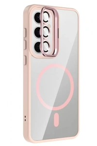 Samsung Galaxy S25 Remim Lensli Magsafe Standlı Kapak - Pembe