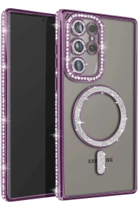 Samsung Galaxy S25 Ultra Kılıf Joke Simli Magneticsafe Kılıf - Derin Mor
