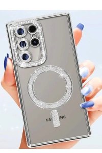 Samsung Galaxy S25 Ultra Kılıf Joke Simli Magneticsafe Kılıf - Derin Mor