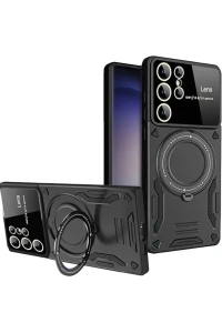 Samsung Galaxy S25 Ultra Kılıf Joy Lens Standlı Kapak - Siyah