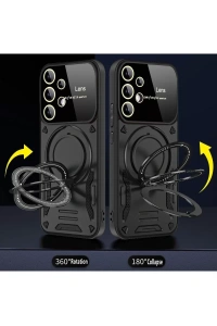 Samsung Galaxy S25 Ultra Kılıf Joy Lens Standlı Kapak - Siyah