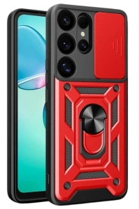 Samsung Galaxy S25 Ultra Kılıf Pars Lens Yüzüklü Silikon - Kırmızı