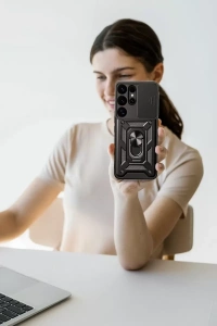Samsung Galaxy S25 Ultra Kılıf Pars Lens Yüzüklü Silikon - Siyah