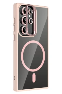 Samsung Galaxy S25 Ultra Remim Lensli Magsafe Standlı Kapak - Pembe