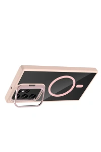 Samsung Galaxy S25 Ultra Remim Lensli Magsafe Standlı Kapak - Pembe