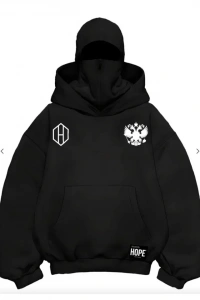 Samuray Ninja Çift Kapşonlu ZIP Fermuarlı Kanguru Çepli Tam Fermuarlı ön Arka - Siyah