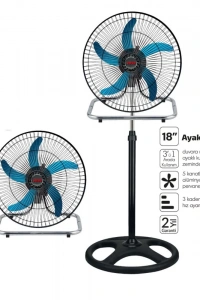 Sanayi Tipi Ayaklı Vantilatör - 5 Metal Kanatlı - 18 İnç 46 cm