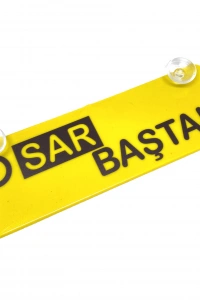 Sar Baştan Yazılı Sarı Dekor Plaka Vantuzlu Cam Süsü 22x7.5cm