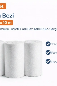 Sargı Bezi 10 cm x 10 m 3 Adet Pamuklu Hidrofil Gazlı Bez Tekli Rulo Sargı Bezi Seti