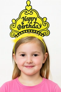 Sarı Happy Birthday Doğum Günü Prenses Tacı