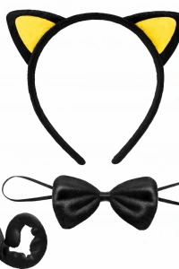 Sarı Kulaklı Kedi Kostüm Seti – Taç, Papyon, Kuyruk