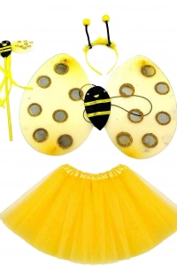 Sarı Renk Arı Kostüm Seti - Tütü, Kanat, Taç, Asa
