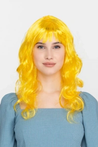 Sarı Renk Uzun Dalgalı Parti Peruğu