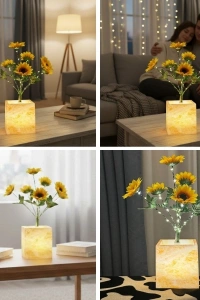 Sarı Saksılı LED Yapay Çiçek