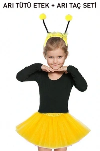 Sarı Tütü Etek ve Sarı Ponponlu Arı Taç Seti