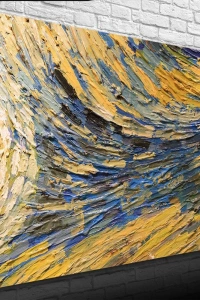 Sarı ve Mavi Tonlarda Soyut Yağlıboya Kanvas Tablo 50 x 70