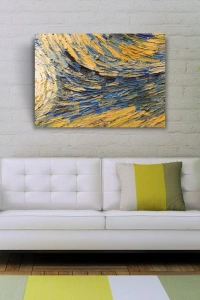 Sarı ve Mavi Tonlarda Soyut Yağlıboya Kanvas Tablo 50 x 70