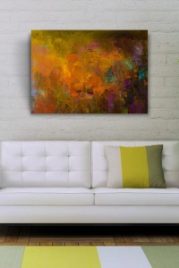 Sarı ve Yeşil Tonlarda Soyut Yağlıboya Kanvas Tablo 50 x 70