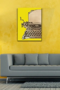 Sarı Zeminde Daktilo Kanvas Tablo 50 x 70