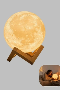 Şarjlı 3D Baskılı 16 Renk Ay Lambası  Stand