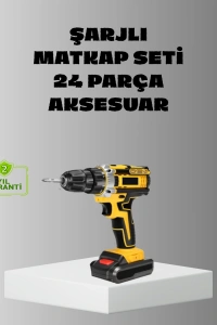 Şarjlı Darbeli Matkap Seti – 2 Bataryalı, 24W Güç, 24 Parça Aksesuar, LED Işıklı